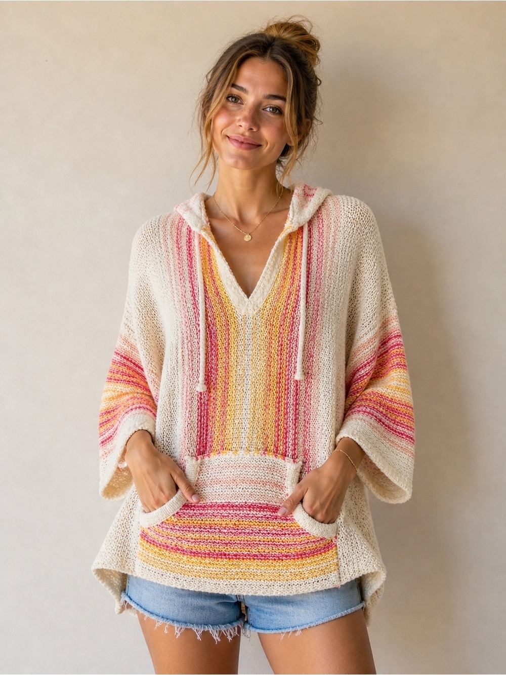 POL Multicolor Knit Top in Pink, Yellow, Cream